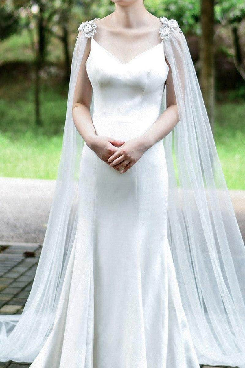 Wedding Cape Long Cape Three-Dimensional Flower Rhinestone 611038068318 - COCOMELODY